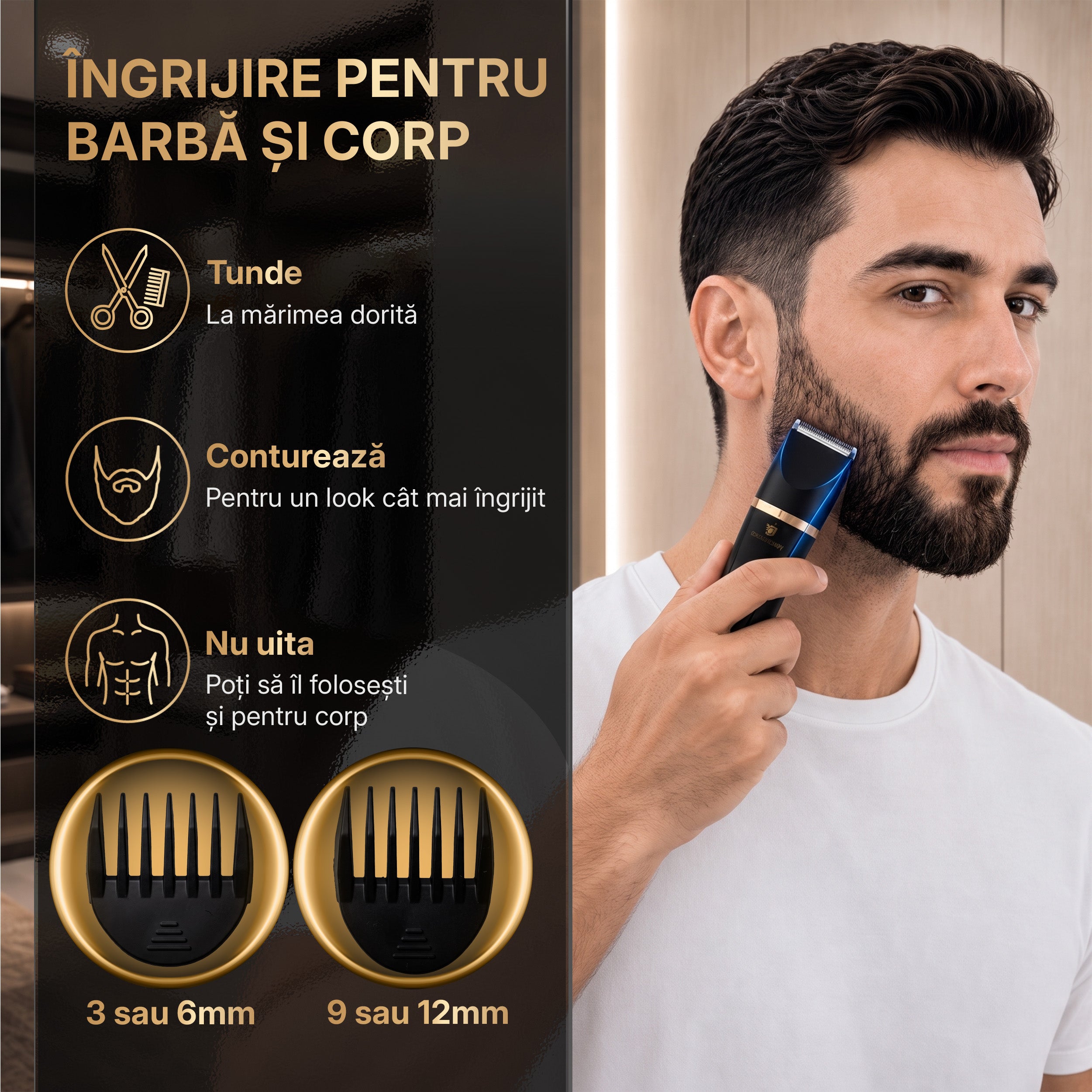 Masina de tuns si aparat de ras, Sellfluence Trimmer 2.0, multifunctional 3 in 1, de tuns, ras, nazal si conturare, pentru corp, inghinal, barba, nas, USB Type C, rezistent la apa, 7000 rpm