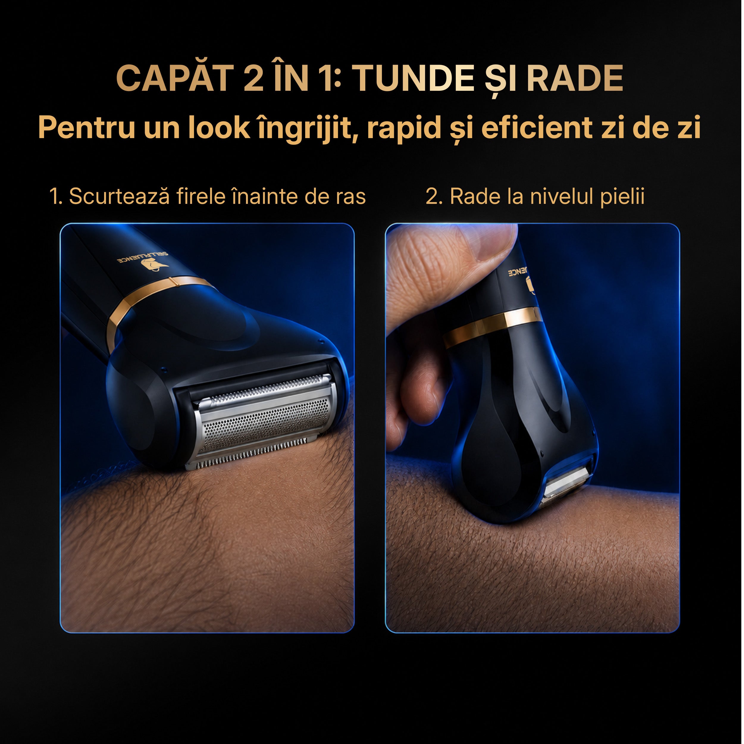 Masina de tuns si aparat de ras, Sellfluence Trimmer 2.0, multifunctional 3 in 1, de tuns, ras, nazal si conturare, pentru corp, inghinal, barba, nas, USB Type C, rezistent la apa, 7000 rpm
