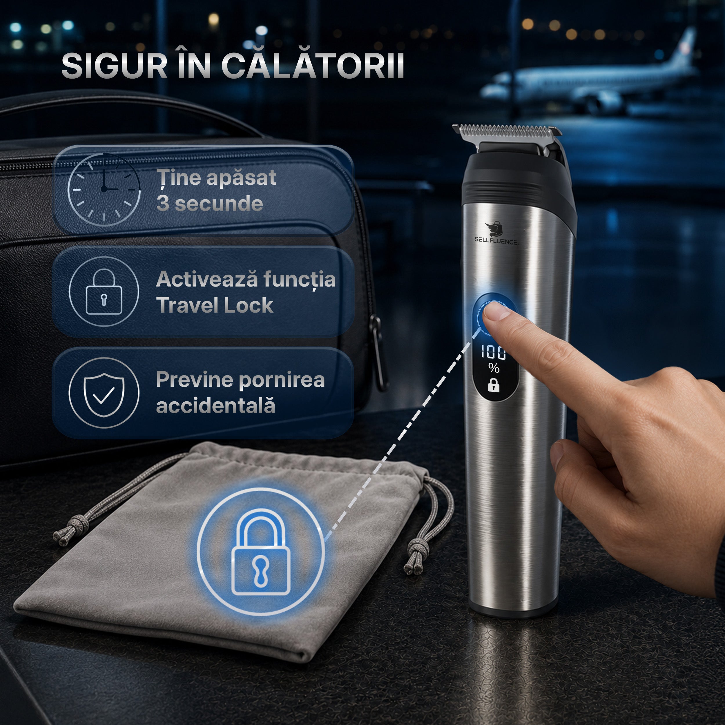 Masina de tuns si aparat de ras, Sellfluence All-in-One 16 in 1, par, barba, nas, inghinal si corp, rezistent la apa, wireless, 7000 rpm, autonomie 4-8 ore, negru/argintiu