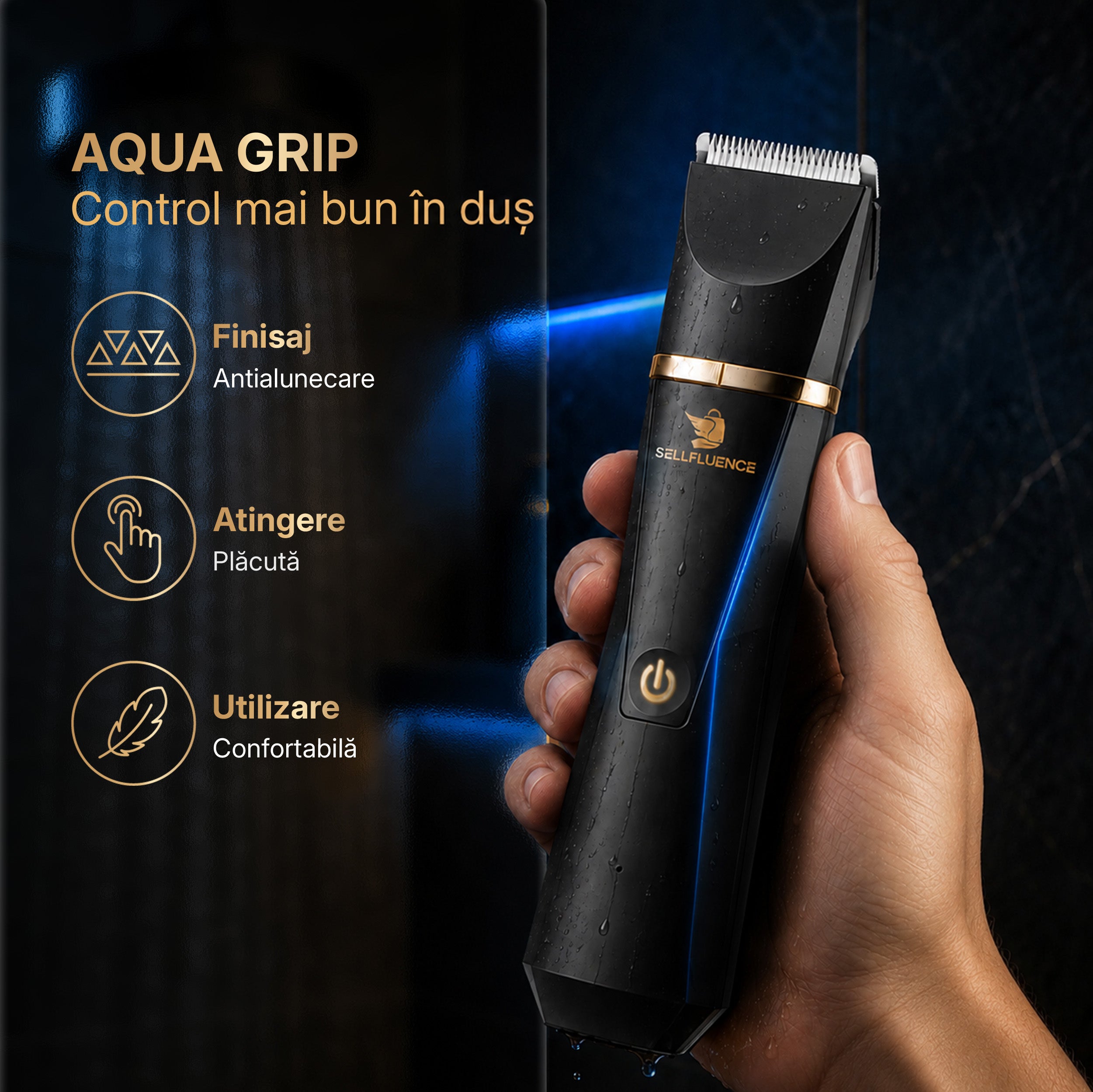 Masina de tuns si aparat de ras, Sellfluence Trimmer 2.0, multifunctional 3 in 1, de tuns, ras, nazal si conturare, pentru corp, inghinal, barba, nas, USB Type C, rezistent la apa, 7000 rpm