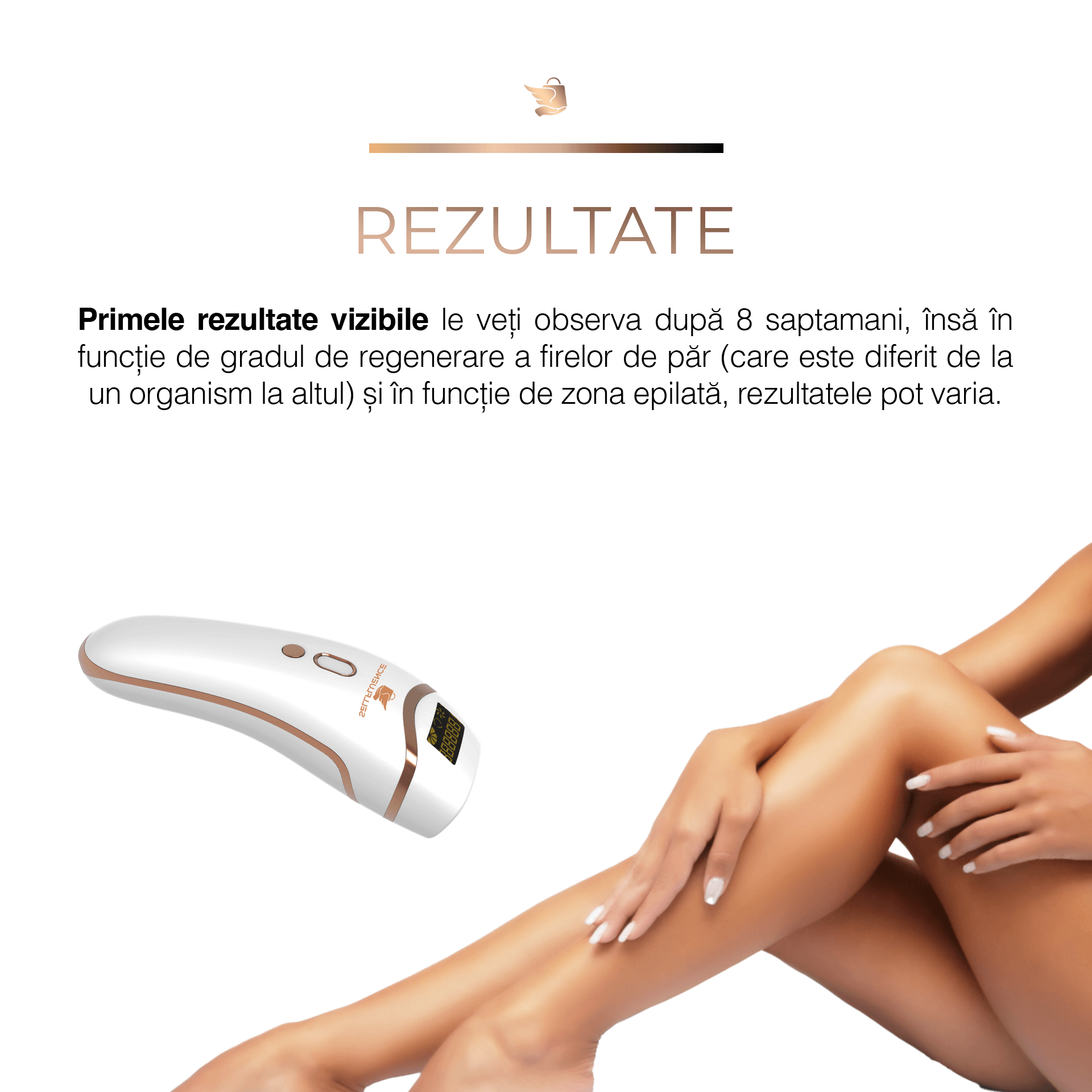 Rezultate primele rezultate vizibile le veti observa dupa 8 saptamani, insa in functie de gradul de regenerare a firelor de par care este diferit de la un organism la altul si in functie de zona epilata rezultatele pot varia Epilator IPL Sellfluence, clasa Premium, 999.999 pulsatii, epilare definitiva, mod automat, pentru barbati si femei, indeparteaza parul permanent cu laser de pe corp, brate, picioare, axila, facial si inghinal, pentru uz casnic, senzor piele, alb lucios