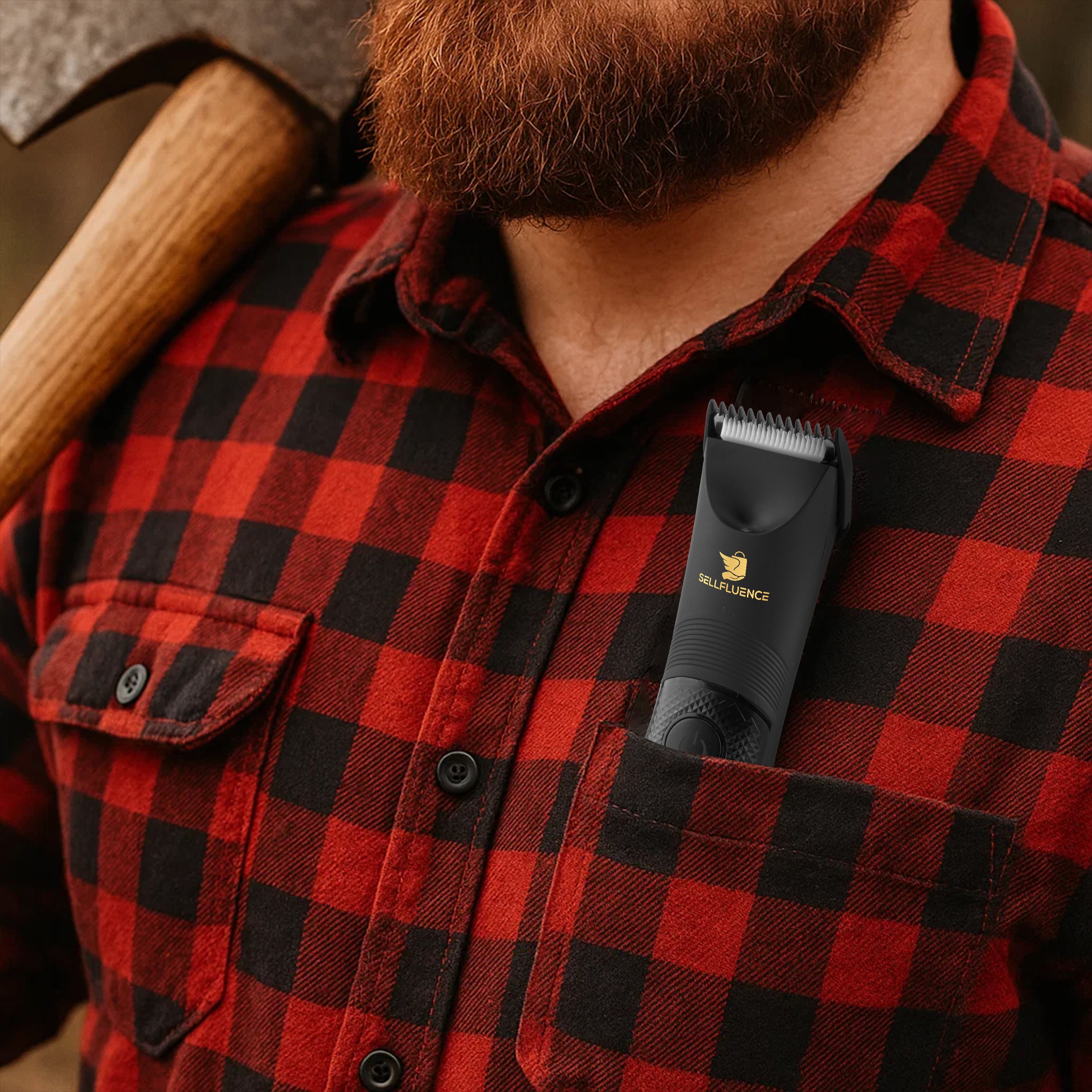 Masina de tuns Sellfluence Trimmer 1.0, inghinal, barba si corp, rezistent la apa, wireless, lumina led, 5000 rpm, cu stand, incarcare Type-C