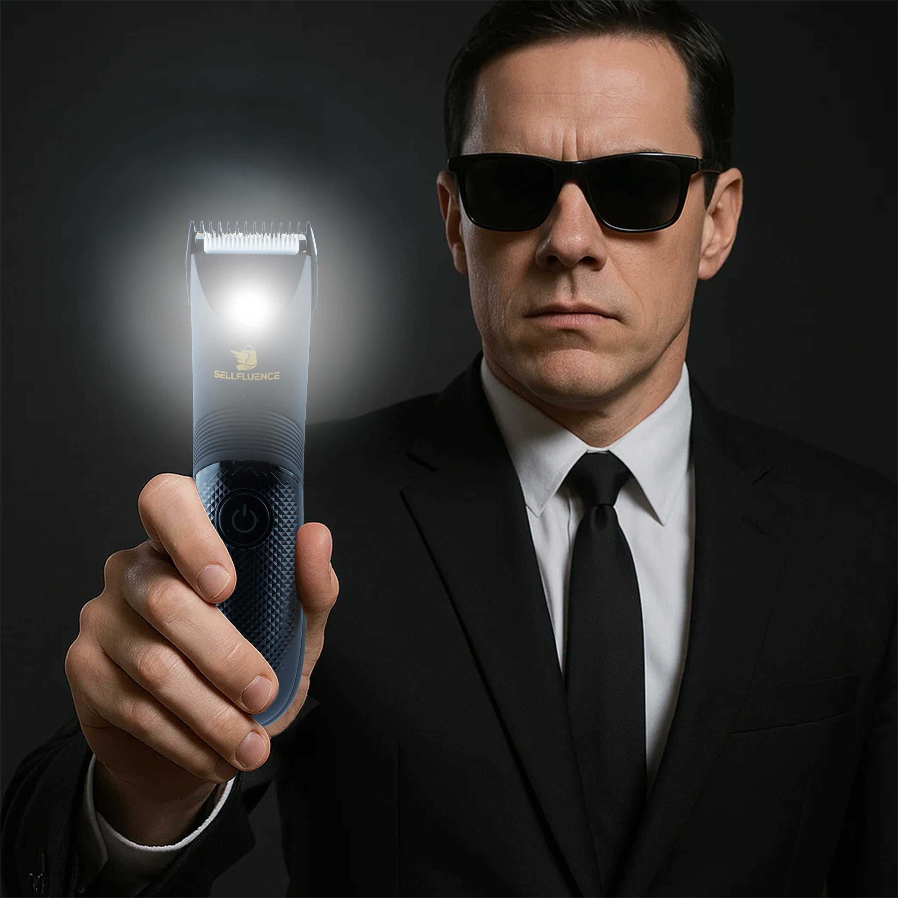 Masina de tuns Sellfluence Trimmer 1.0, inghinal, barba si corp, rezistent la apa, wireless, lumina led, 5000 rpm, cu stand, incarcare Type-C