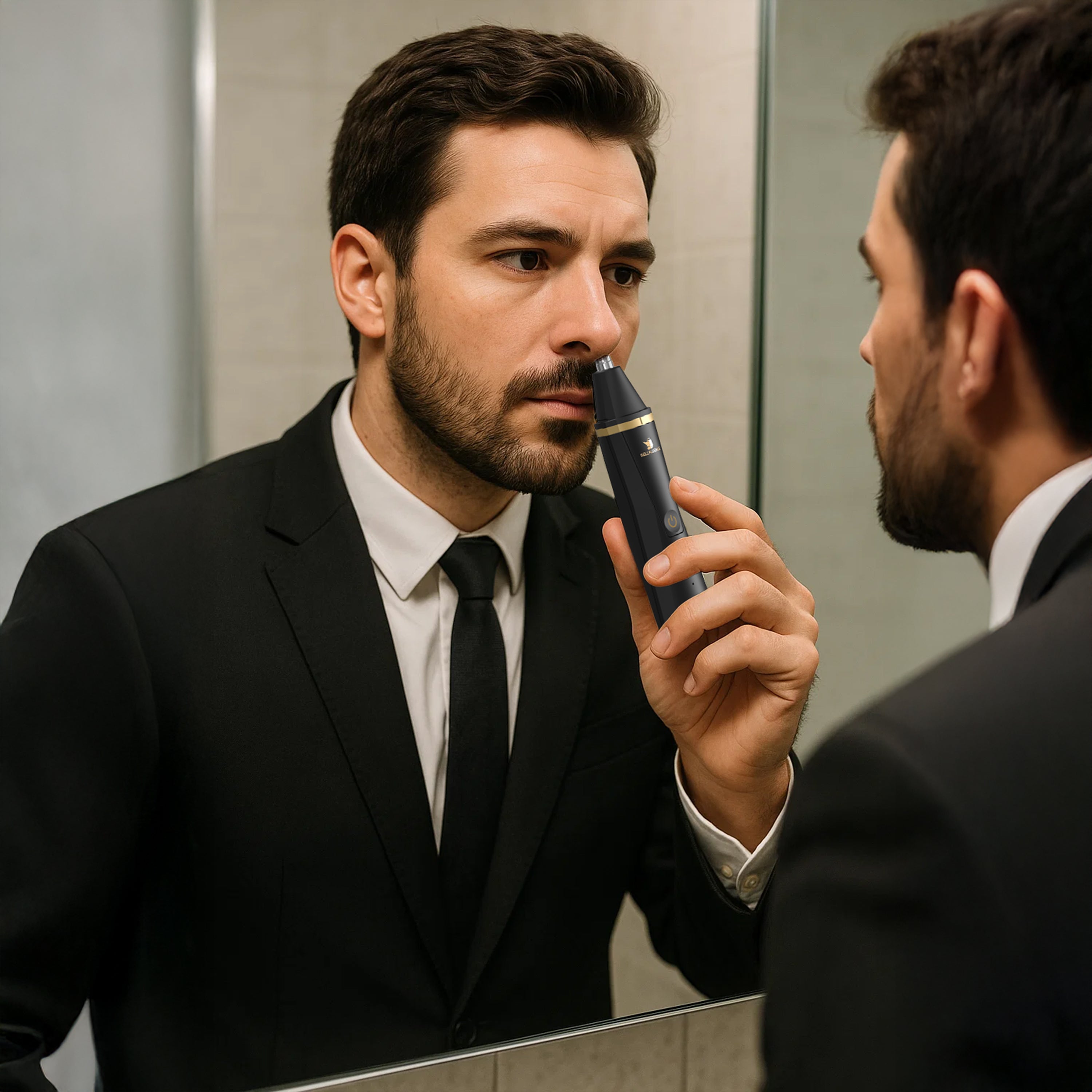 Masina de tuns si aparat de ras, Sellfluence Trimmer 2.0, multifunctional 3 in 1, de tuns, ras, nazal si conturare, pentru corp, inghinal, barba, nas, USB Type C, rezistent la apa, 7000 rpm