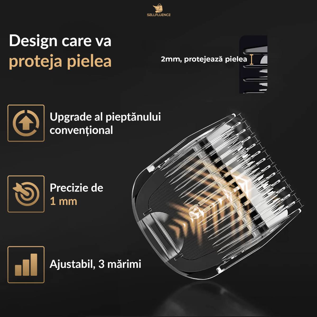 Masina de tuns si ras Sellfluence Double-cutter, inghinal, barba si corp, rezistent la apa, wireless, lumina led, 6000 rpm tuns, 9000 rpm ras, incarcare Type-C