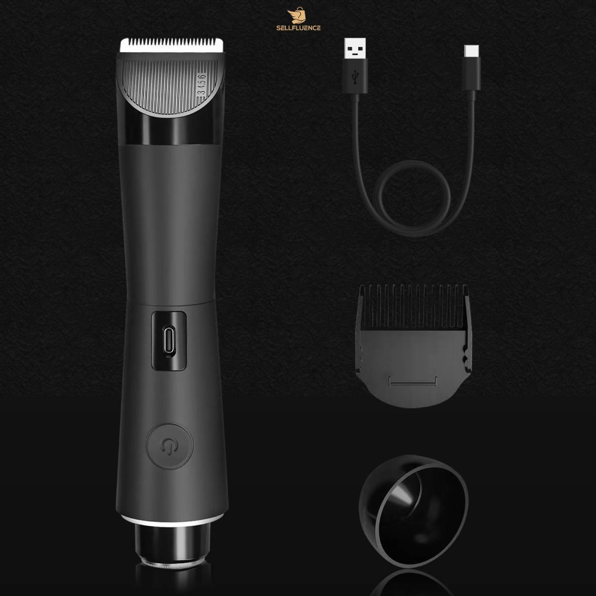 Masina de tuns si ras Sellfluence Double-cutter, inghinal, barba si corp, rezistent la apa, wireless, lumina led, 6000 rpm tuns, 9000 rpm ras, incarcare Type-C