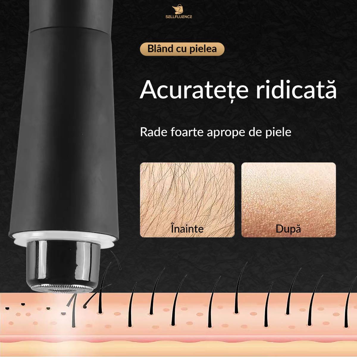 Masina de tuns si ras Sellfluence Double-cutter, inghinal, barba si corp, rezistent la apa, wireless, lumina led, 6000 rpm tuns, 9000 rpm ras, incarcare Type-C