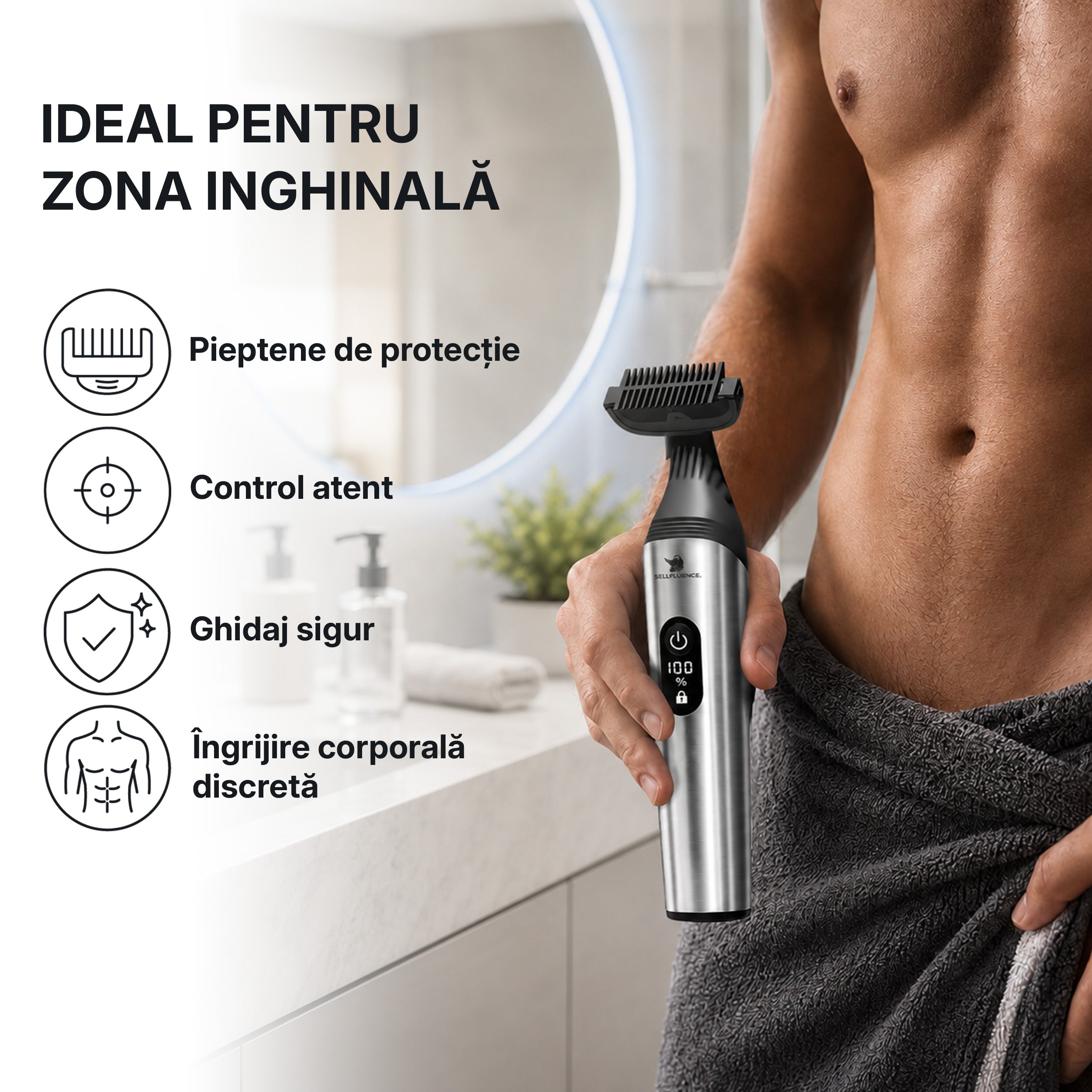 Masina de tuns si aparat de ras, Sellfluence All-in-One 16 in 1, par, barba, nas, inghinal si corp, rezistent la apa, wireless, 7000 rpm, autonomie 4-8 ore, negru/argintiu