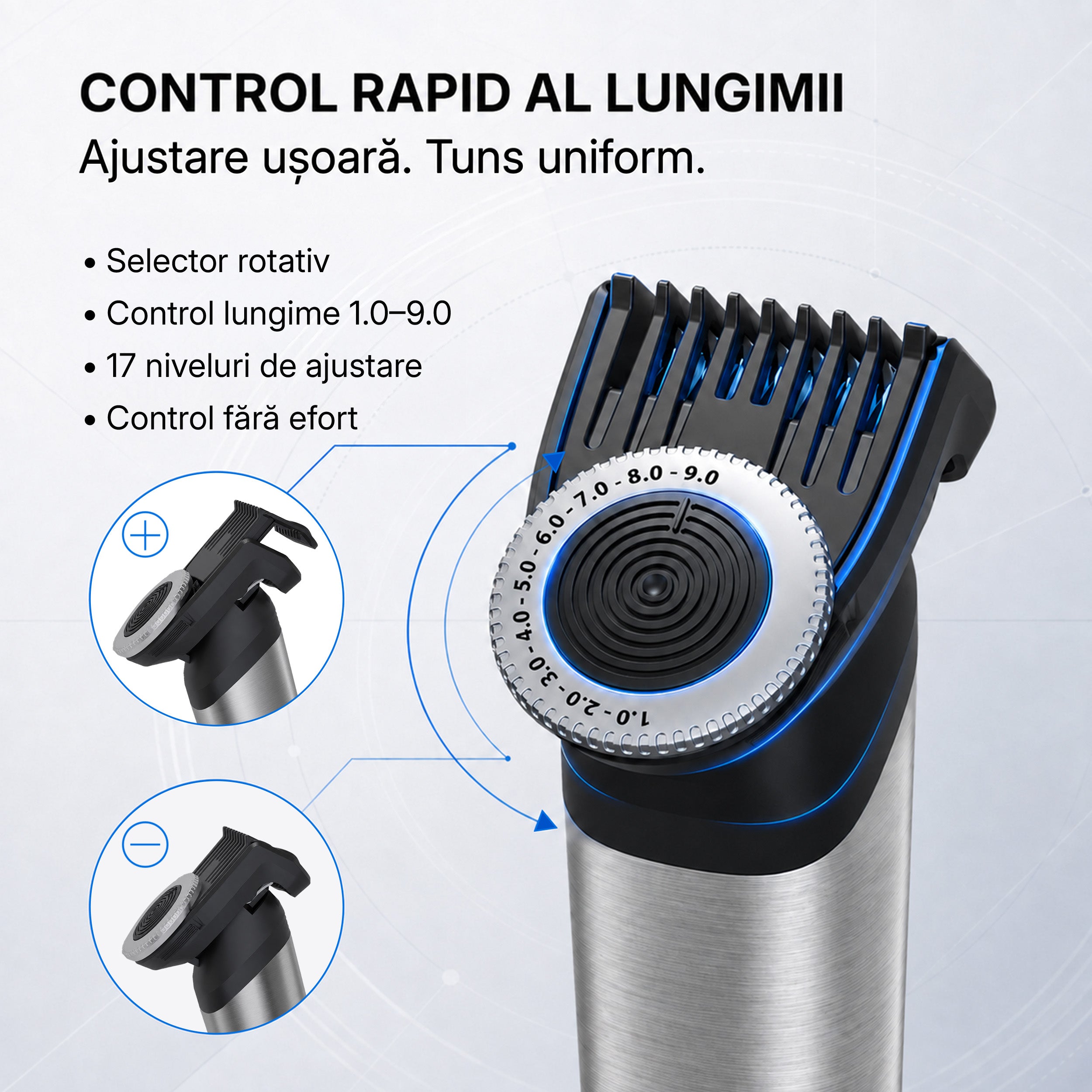 Masina de tuns si aparat de ras, Sellfluence All-in-One 16 in 1, par, barba, nas, inghinal si corp, rezistent la apa, wireless, 7000 rpm, autonomie 4-8 ore, negru/argintiu