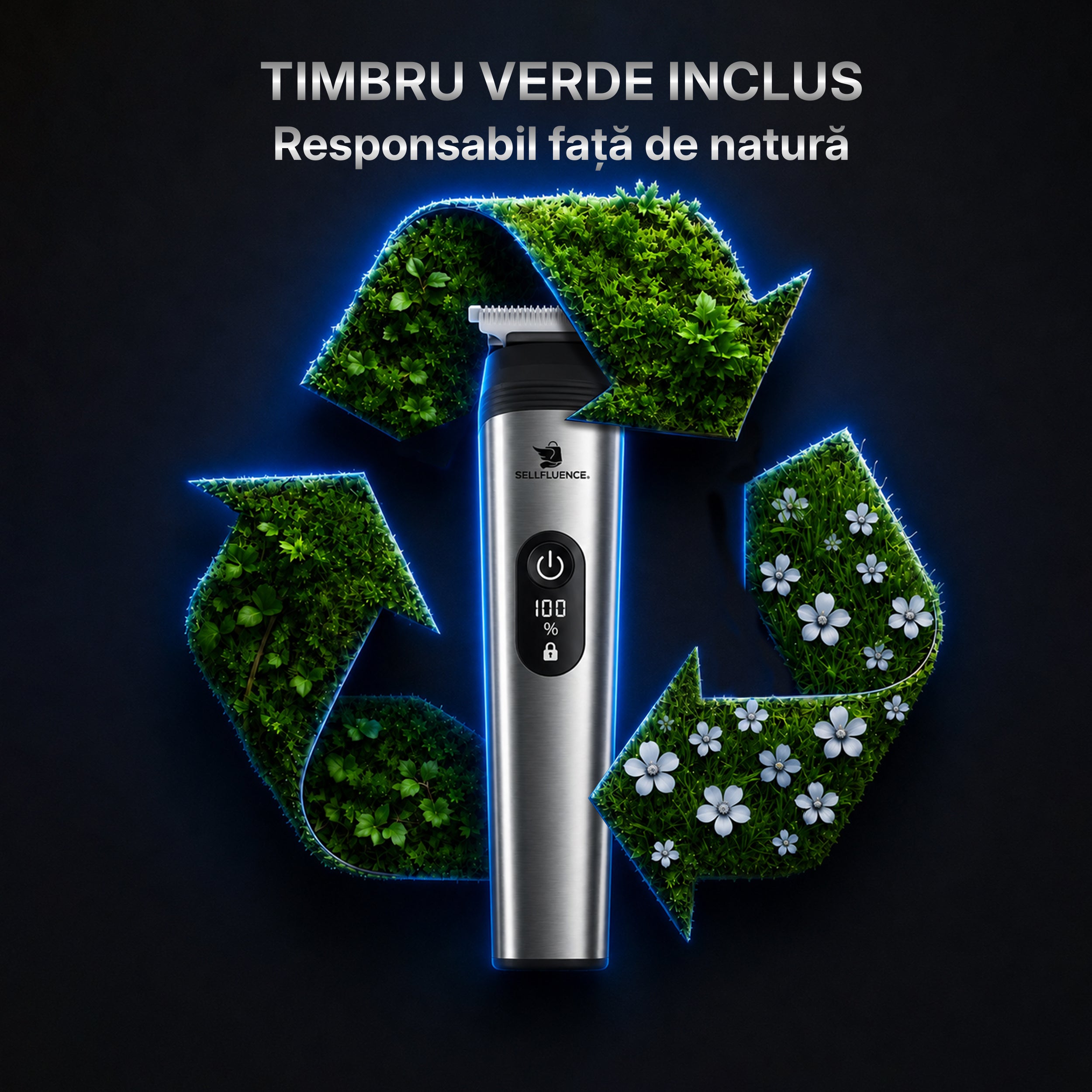 Masina de tuns si aparat de ras, Sellfluence All-in-One 16 in 1, par, barba, nas, inghinal si corp, rezistent la apa, wireless, 7000 rpm, autonomie 4-8 ore, negru/argintiu