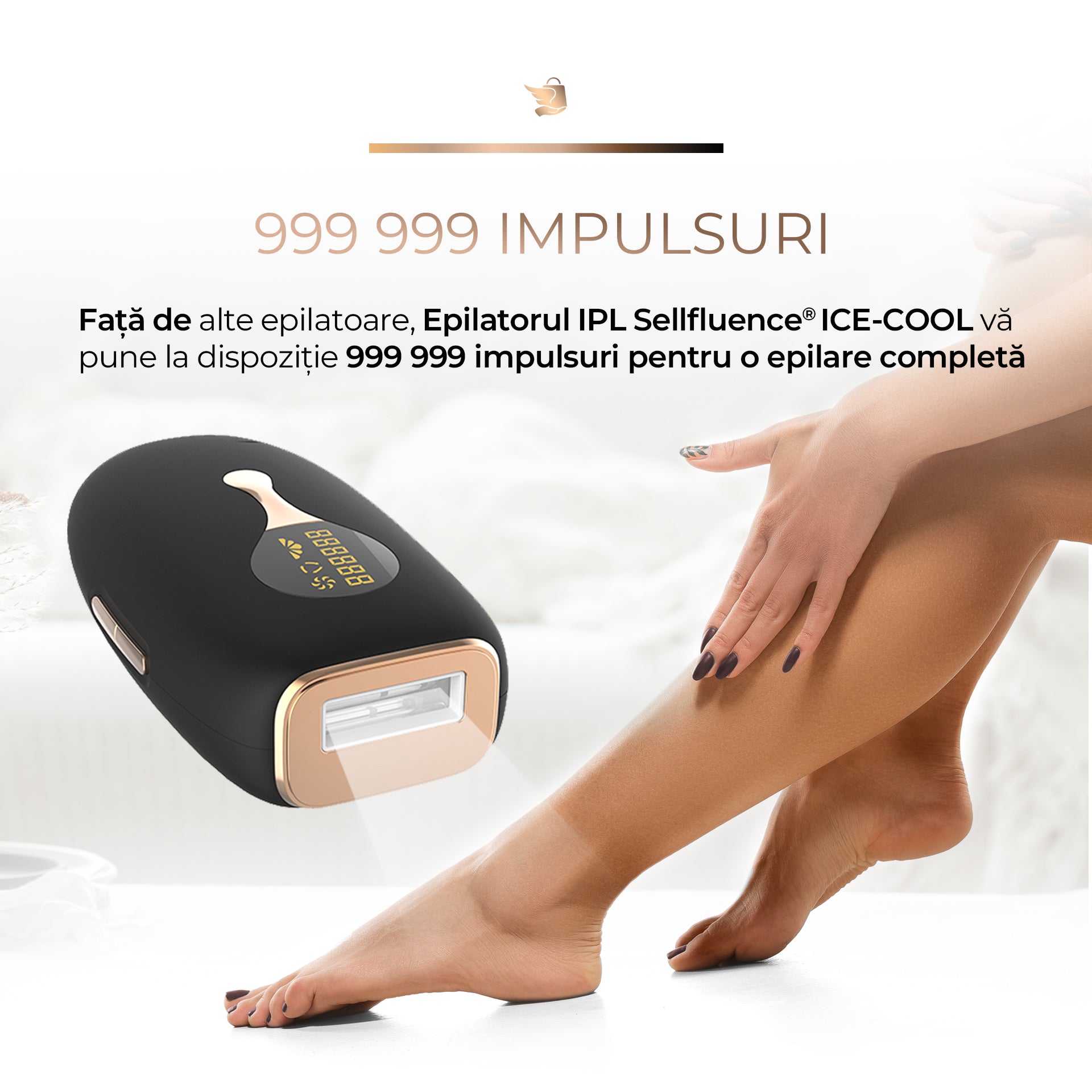 Epilator IPL Sellfluence ICE-COOL 4 in 1, epilare definitiva fara durere, 999.999 pulsatii, mod automat, pentru barbati, femei, indeparteaza parul permanent de pe corp, brate, picioare, axila, facial si inghinal, senzor piele