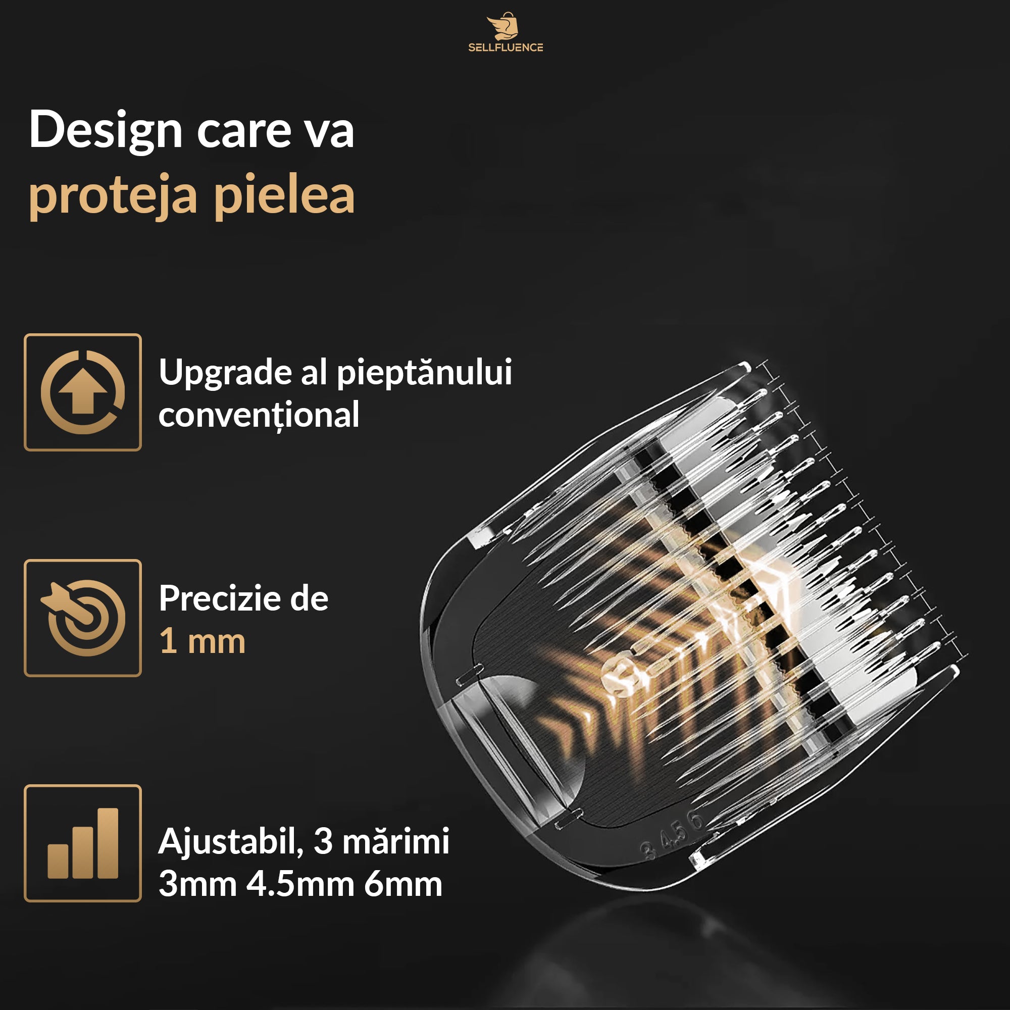 Masina de tuns Sellfluence Trimmer 1.0, inghinal, barba si corp, rezistent la apa, wireless, lumina led, 5000 rpm, cu stand, incarcare Type-C