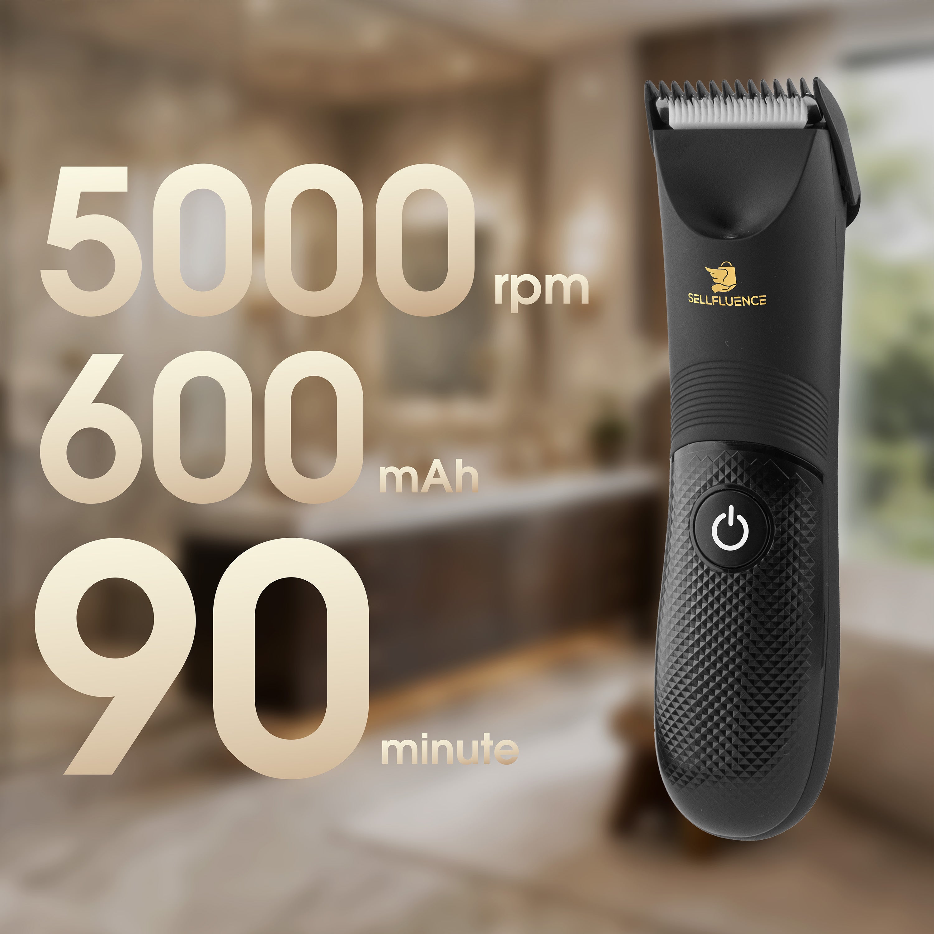 Masina de tuns Sellfluence Trimmer 1.0, inghinal, barba si corp, rezistent la apa, wireless, lumina led, 5000 rpm, cu stand, incarcare Type-C