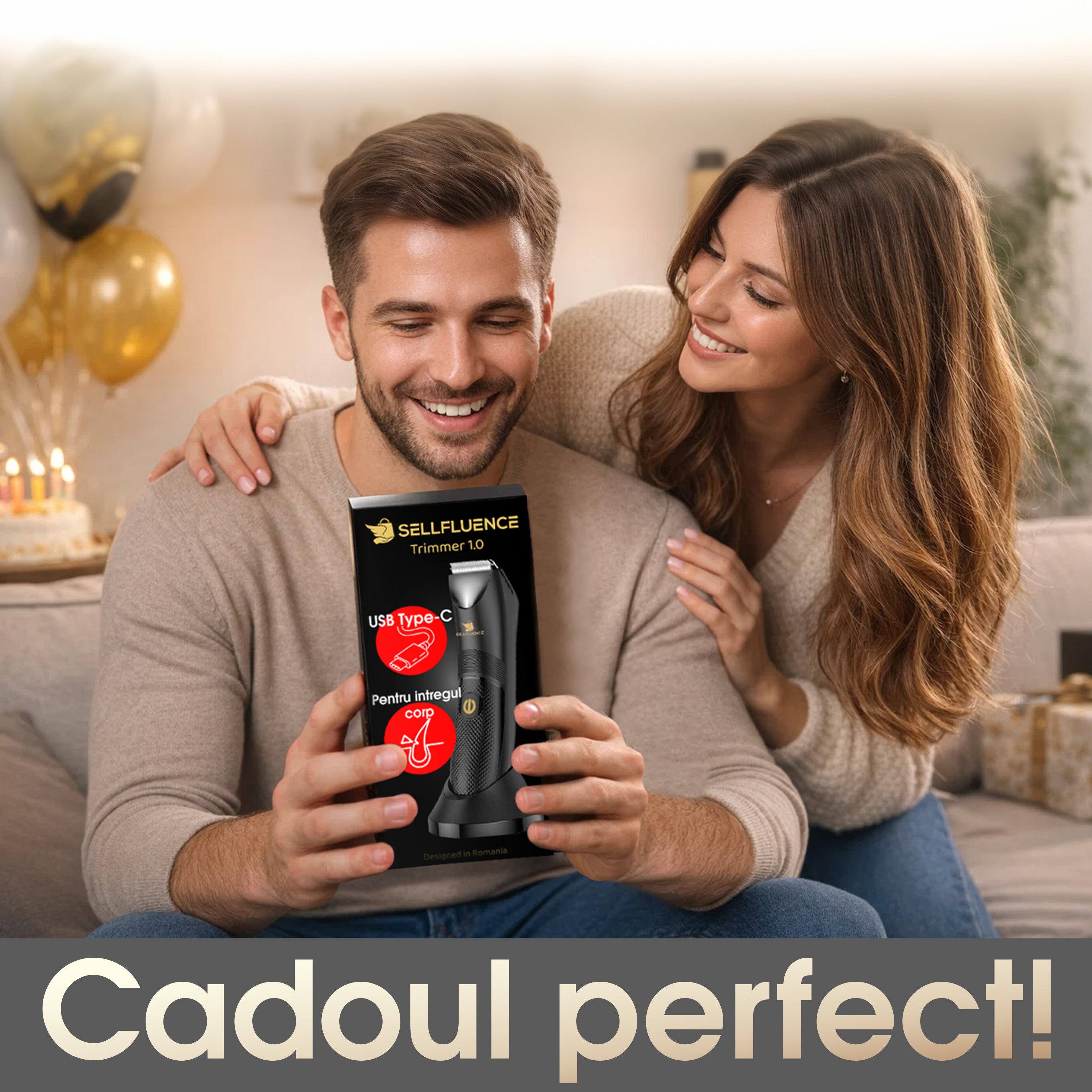 Masina de tuns Sellfluence Trimmer 1.0, inghinal, barba si corp, rezistent la apa, wireless, lumina led, 5000 rpm, cu stand, incarcare Type-C