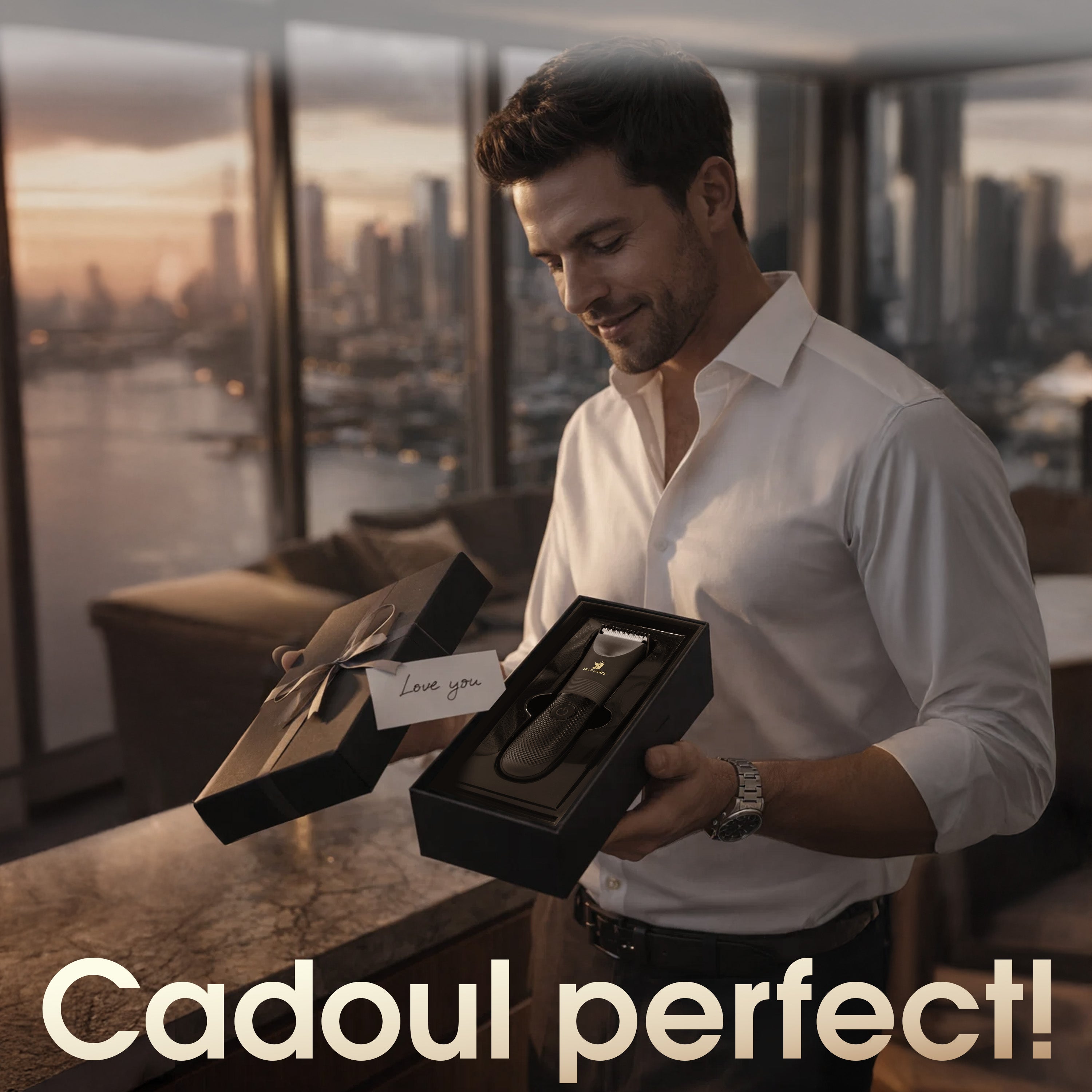 Masina de tuns Sellfluence Trimmer 1.0, inghinal, barba si corp, rezistent la apa, wireless, lumina led, 5000 rpm, cu stand, incarcare Type-C